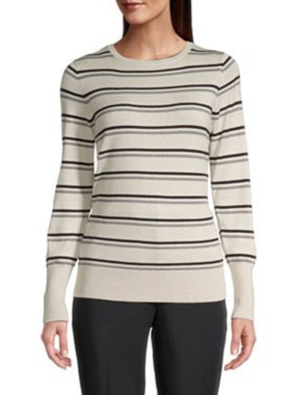 Worthington Womens Long Sleeve Metallic Striped Pullover Sweater - Size L